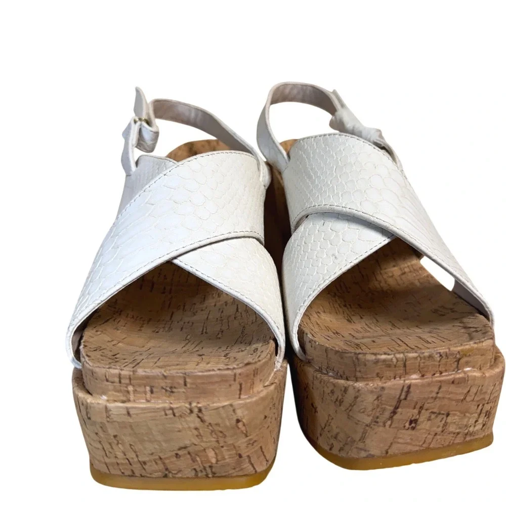 Daybreaks by Nina White Snakeskin Embossed Cork Platform Wedge Sandals Size 8.5M